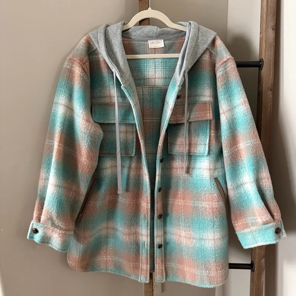 Allie Rose Hooded Plaid Shacket - Size L